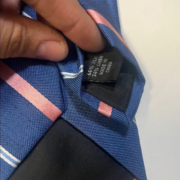 Stafford Navy and Coral Striped Tie - Picture 3 of 6